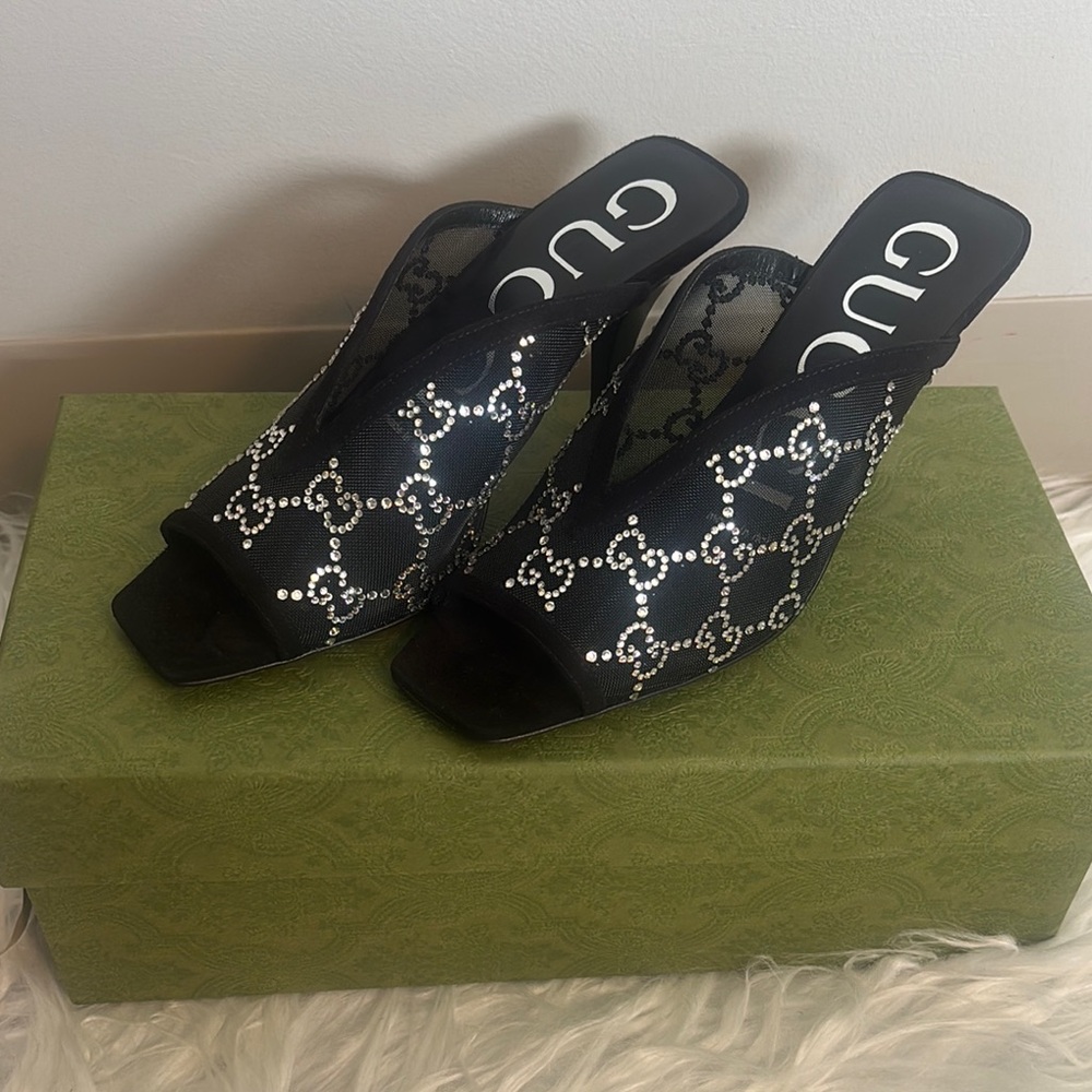 Gucci Black Mules with Silver Detailing